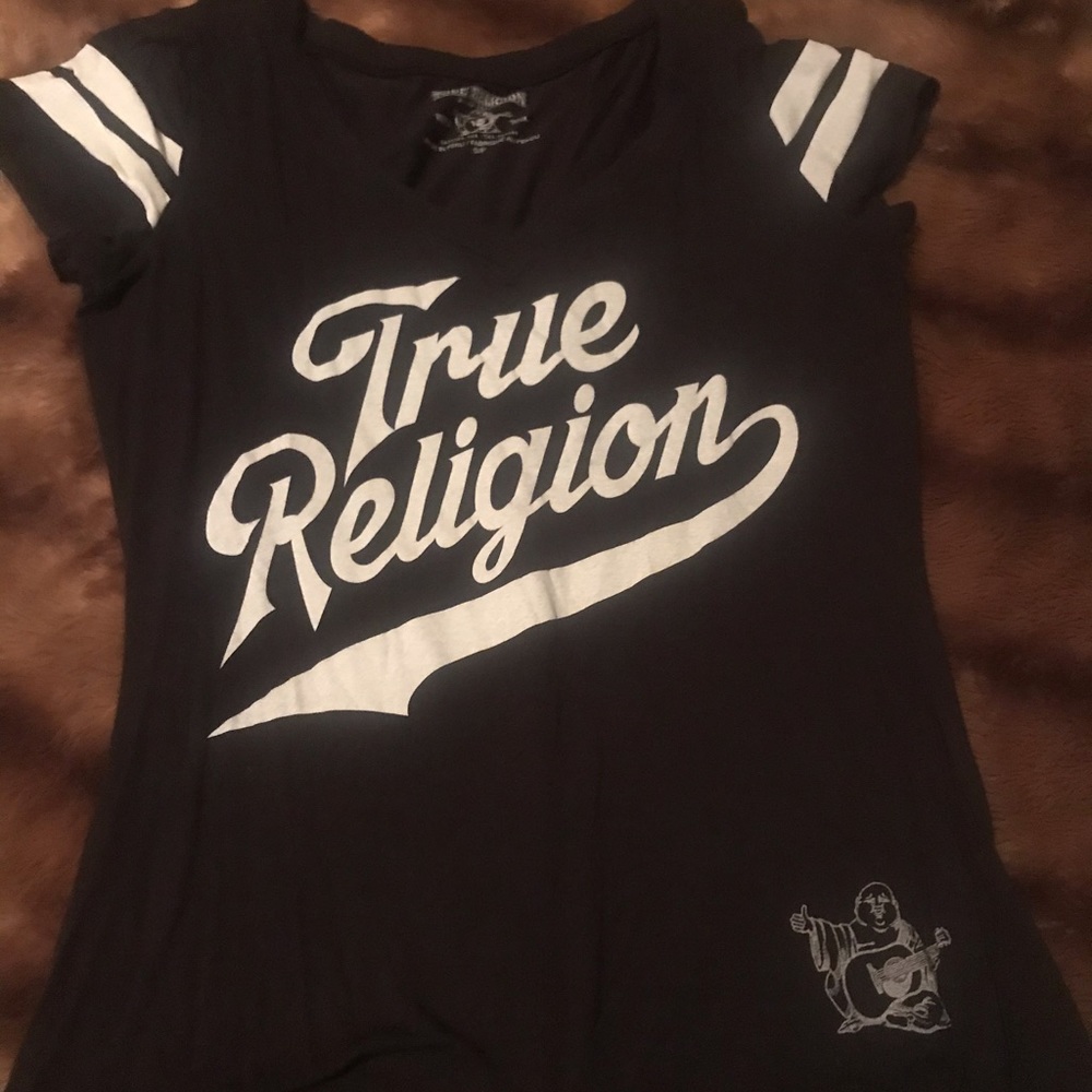 True religion black and white v neck